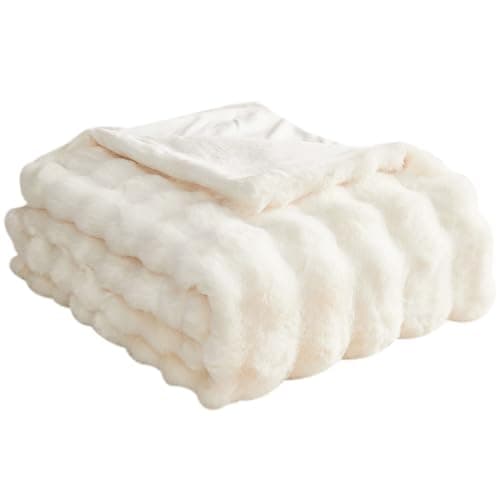 Kuscheldecke Milchsamt Blasen Decke Super Soft Warme Couchdecke 100 x 160cm White