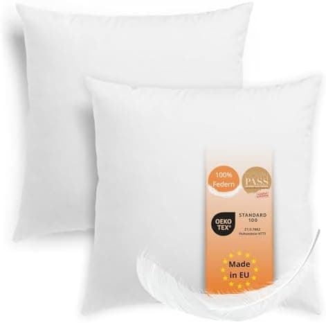 Pölsterliches Schlafkissen 40x40 cm, Federkissen, 100% Baumwolle, OEKO-TEX, Made in EU, 60 Grad waschbar