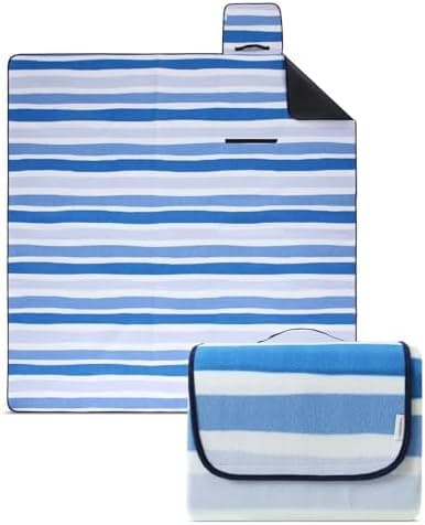 Eco-Line Nachhaltige Wasserdichte Picknickdecke XXL 100% Recycltes Fleece Outdoor-isoliert Streifen Blau HellblauGrün Wa