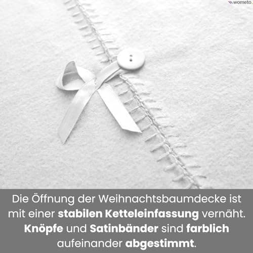 Christbaumdecke Wometo Ø 120 cmGrün – Satinbänder & Knöpfe – Romantisches Landhaus-Muster – Fleece, OEKO-TEX