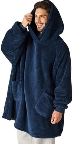 BEDSURE Hoodie Decke mit Ärmeln - Warme Kuschelpullover für Frauen - Tragbare Erwachsenendekke Grau OEKO-TEX 95x85 cm