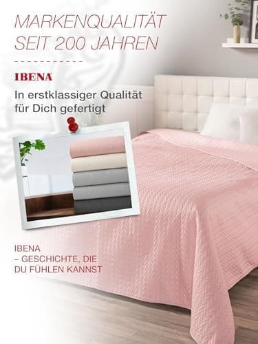 Ibena Nancy Tagesdecke 220x250 cm - Leichte Rosa Decke mit Zopfmuster für Luxuschlaf