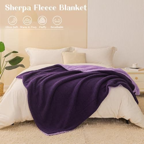 Exclusivo Mezcla Decke, Warme Kuscheldecke für Bett und Sofa, Tiefviolett/Lila 130x150 cm