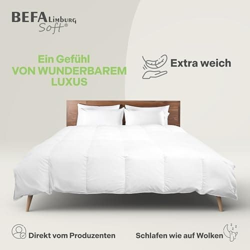 NOMITE Downewecker Ganzjahr 135x200 cm | 90% Federn & 10% Daunen | atmungsaktiv & pflegeleicht | für Allergiker | Tierwo