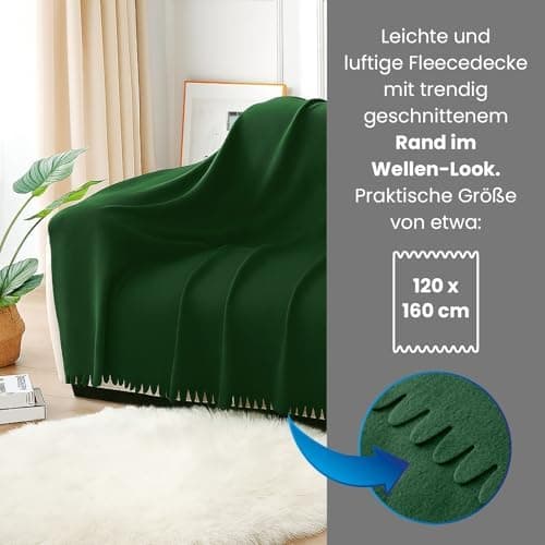 Wometo 3er Set Wave Fleecedecken 120x160 cm - Oeko-TEX ca. 300g weiche Fleece Decke Anti-Pilling grün