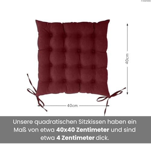 Wometo 4er Set Sitzkissen Stuhl OekoTex - beigeh ConfigurationManager Stuhlkissen Funktionales Polster mit Bändern OEKO-