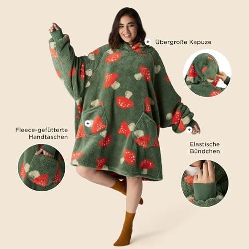BEDSURE Hoodie Decke mit Ärmeln - Warme Kuschelpullover für Frauen - Tragbare Erwachsenendekke Grau OEKO-TEX 95x85 cm