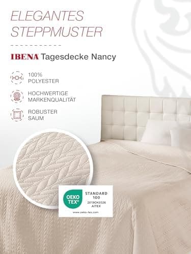 Ibena Nancy Tagesdecke 220x250 cm - Leichte Rosa Decke mit Zopfmuster für Luxuschlaf