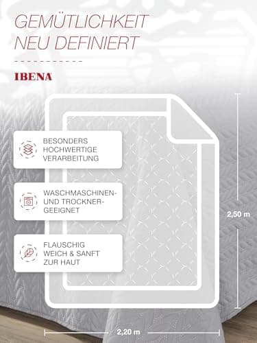 Ibena Nancy Tagesdecke 220x250 cm - Leichte Rosa Decke mit Zopfmuster für Luxuschlaf