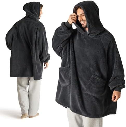 BEDSURE Hoodie Decke mit Ärmeln - Warme Kuschelpullover für Frauen - Tragbare Erwachsenendekke Grau OEKO-TEX 95x85 cm