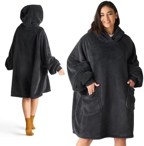 BEDSURE Hoodie Decke mit Ärmeln - Warme Kuschelpullover für Frauen - Tragbare Erwachsenendekke Grau OEKO-TEX 95x85 cm