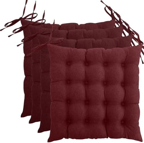 Wometo 4er Set Sitzkissen Stuhl OekoTex - beigeh ConfigurationManager Stuhlkissen Funktionales Polster mit Bändern OEKO-