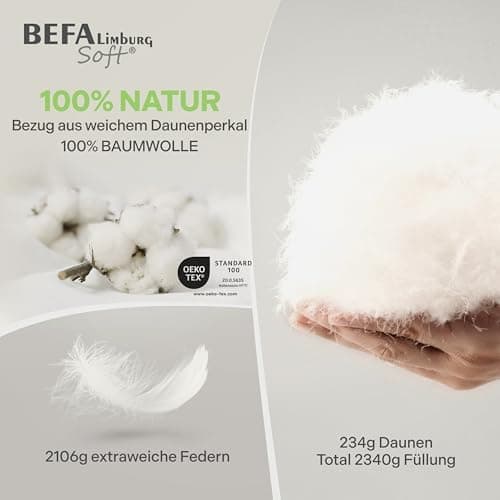 NOMITE Downewecker Ganzjahr 135x200 cm | 90% Federn & 10% Daunen | atmungsaktiv & pflegeleicht | für Allergiker | Tierwo