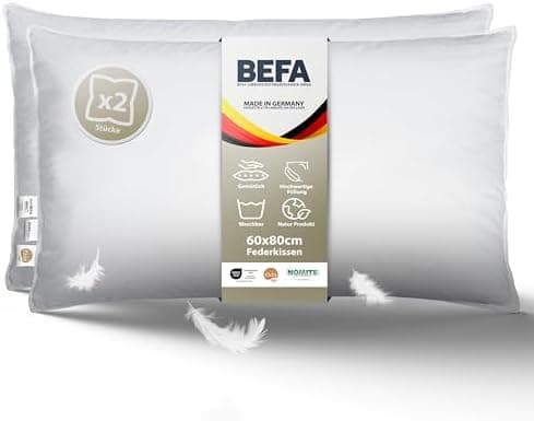 BEFA NATUR Federkissen 80x80 cm (2 Stück) | 100% Federn | Tierwohl zertifiziert | Allergiker geeignet | OEKO-TEX Klasse