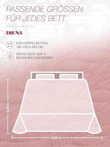 Ibena Nancy Tagesdecke 220x250 cm - Leichte Rosa Decke mit Zopfmuster für Luxuschlaf