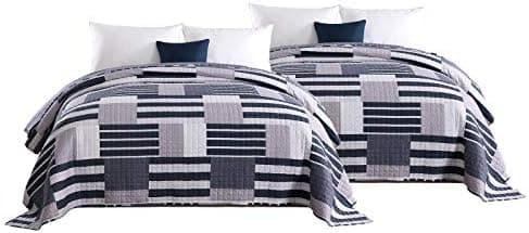 WOLTU Steppdecke 150x200 cm, Patchwork Design, Blau+Weiß, Mikrofaser, Global Recycled Standard, Gebrauchstester und qual