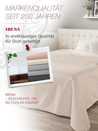 Ibena Nancy Tagesdecke 220x250 cm - Leichte Rosa Decke mit Zopfmuster für Luxuschlaf