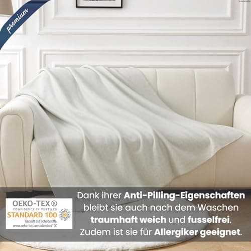 Wometo Premium Fleecedecke - weiß meliert (Bi-Color)Anti-Pilling 140x190 cm OEKO-TEX