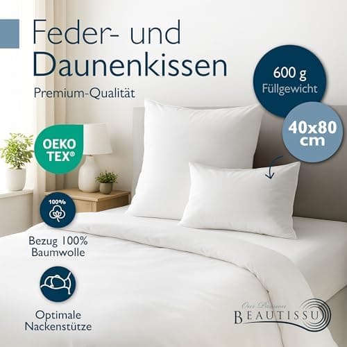 Beautissu 2er Daunenkissen-Set 80x80cm – Waschbar & Made in Germany – Oeko-Tex Zertifiziert – Kopfkissen 80x80cm