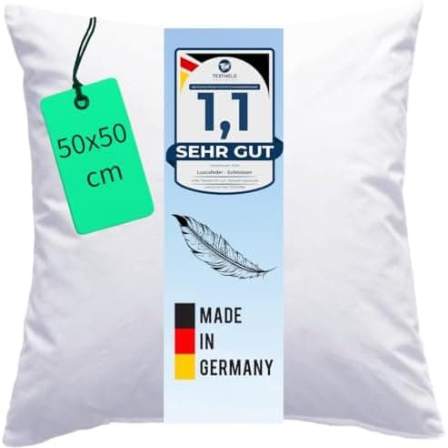 Luxusfeder Sofakissen für Bequemlichkeit und Komfort - Daunen Füllung 500g - 50x50 cm - 100% Baumwoll Bezug - Öko-Tex
|