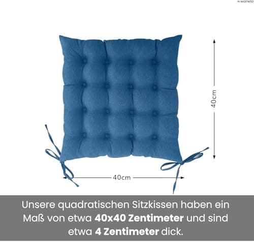 Wometo 4er Set Sitzkissen Stuhl OekoTex - beigeh ConfigurationManager Stuhlkissen Funktionales Polster mit Bändern OEKO-