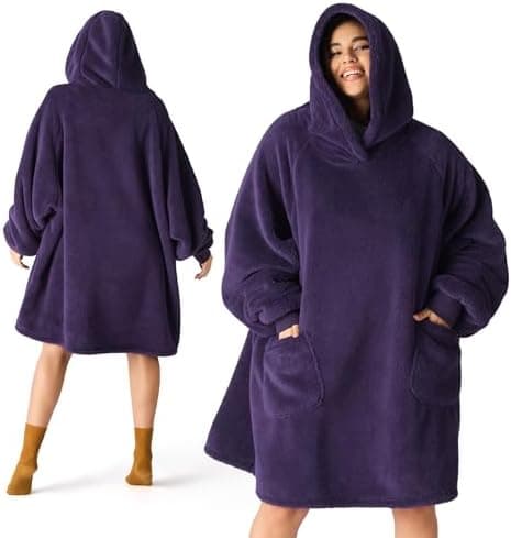 BEDSURE Hoodie Decke mit Ärmeln - Warme Kuschelpullover für Frauen - Tragbare Erwachsenendekke Grau OEKO-TEX 95x85 cm