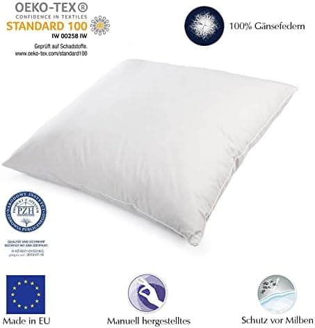 2er Set Premium Qualität Federkissen | Füllung: 1000 Gramm Gänsefedern | Bezug: 100% Baumwolle | 100% Natur Kissen 80x80