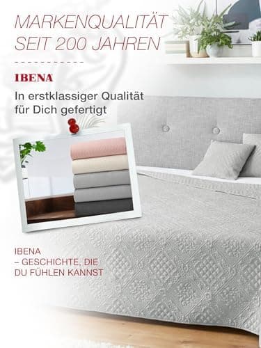 Ibena Nancy Tagesdecke 220x250 cm - Leichte Rosa Decke mit Zopfmuster für Luxuschlaf