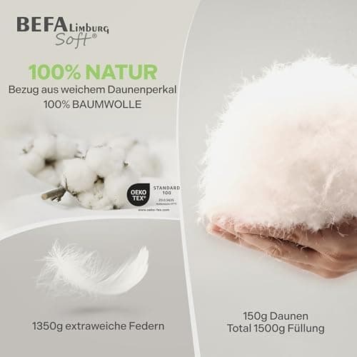NOMITE Downewecker Ganzjahr 135x200 cm | 90% Federn & 10% Daunen | atmungsaktiv & pflegeleicht | für Allergiker | Tierwo