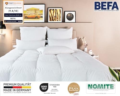 BEFA NATUR Federkissen 80x80 cm (2 Stück) | 100% Federn | Tierwohl zertifiziert | Allergiker geeignet | OEKO-TEX Klasse