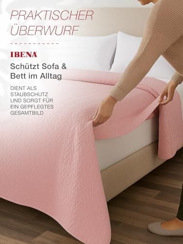 Ibena Nancy Tagesdecke 220x250 cm - Leichte Rosa Decke mit Zopfmuster für Luxuschlaf