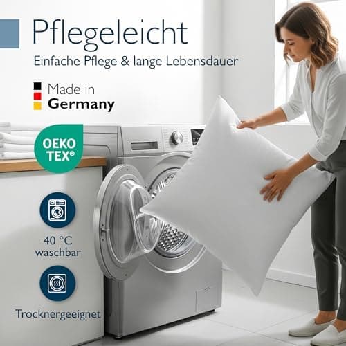Beautissu 2er Daunenkissen-Set 80x80cm – Waschbar & Made in Germany – Oeko-Tex Zertifiziert – Kopfkissen 80x80cm