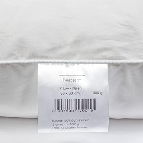 2er Set Premium Qualität Federkissen | Füllung: 1000 Gramm Gänsefedern | Bezug: 100% Baumwolle | 100% Natur Kissen 80x80