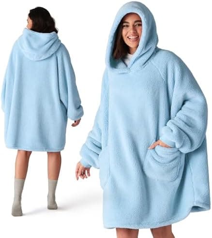 BEDSURE Hoodie Decke mit Ärmeln - Warme Kuschelpullover für Frauen - Tragbare Erwachsenendekke Grau OEKO-TEX 95x85 cm