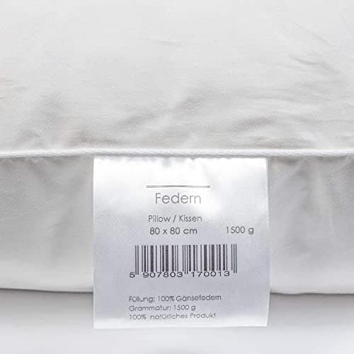 2er Set Premium Qualität Federkissen | Füllung: 1000 Gramm Gänsefedern | Bezug: 100% Baumwolle | 100% Natur Kissen 80x80