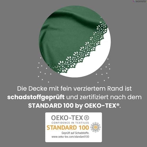 Christbaumdecke Wometo Ø 120 cmGrün – Satinbänder & Knöpfe – Romantisches Landhaus-Muster – Fleece, OEKO-TEX