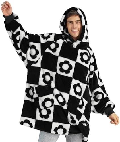 BEDSURE Hoodie Decke mit Ärmeln - Warme Kuschelpullover für Frauen - Tragbare Erwachsenendekke Grau OEKO-TEX 95x85 cm