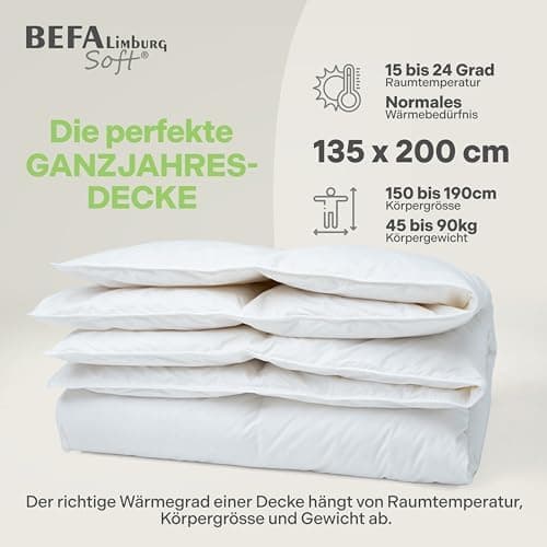 NOMITE Downewecker Ganzjahr 135x200 cm | 90% Federn & 10% Daunen | atmungsaktiv & pflegeleicht | für Allergiker | Tierwo