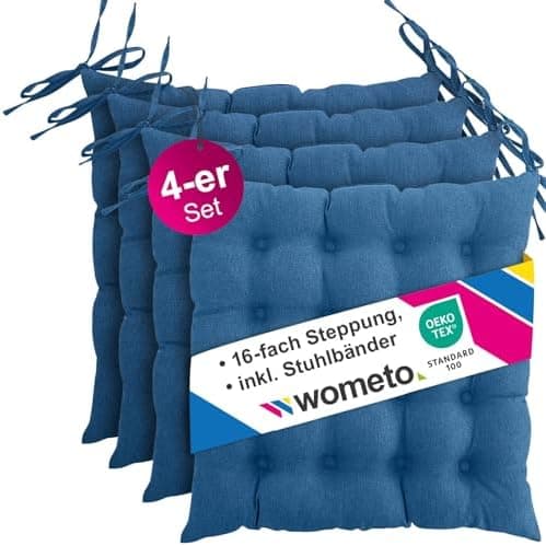 Wometo 4er Set Sitzkissen Stuhl OekoTex - beigeh ConfigurationManager Stuhlkissen Funktionales Polster mit Bändern OEKO-