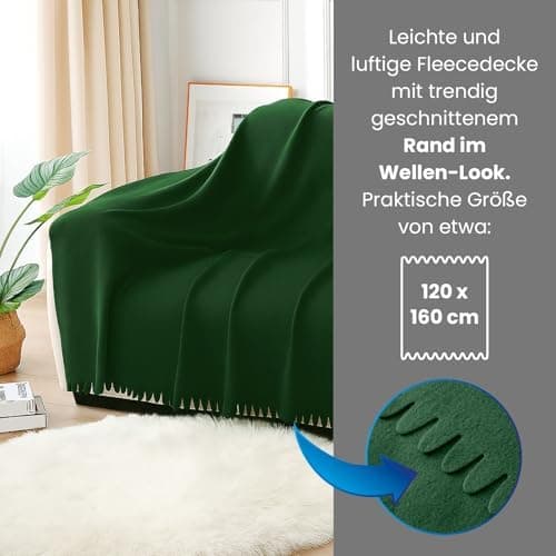 Wometo 3er Set Wave Fleecedecken 120x160 cm - Oeko-TEX ca. 300g weiche Fleece Decke Anti-Pilling grün