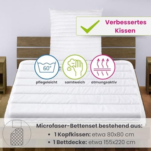 Wometo Bettenset 135x200 4 teilig OEKO-TEX - 2X Bettdecke 135x200, 2X Kissen 80x80 - Ganzjahres Bettdecken/Steppdecken O