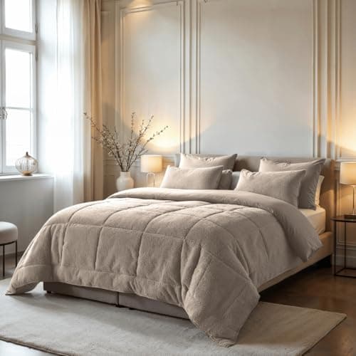 Zelesta Teddybed Bettdecke 4 Jahreszeiten - Warme Winter- und Sommerdecke - Waschbare Anti-Allergene Steppdecke - Fluffy