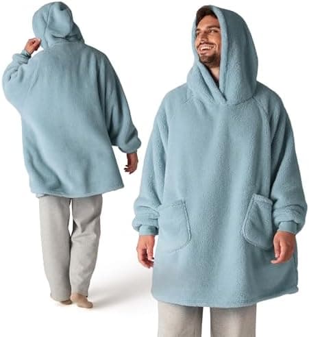 BEDSURE Hoodie Decke mit Ärmeln - Warme Kuschelpullover für Frauen - Tragbare Erwachsenendekke Grau OEKO-TEX 95x85 cm