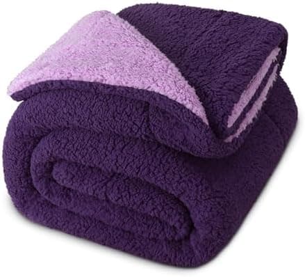 Exclusivo Mezcla Decke, Warme Kuscheldecke für Bett und Sofa, Tiefviolett/Lila 130x150 cm