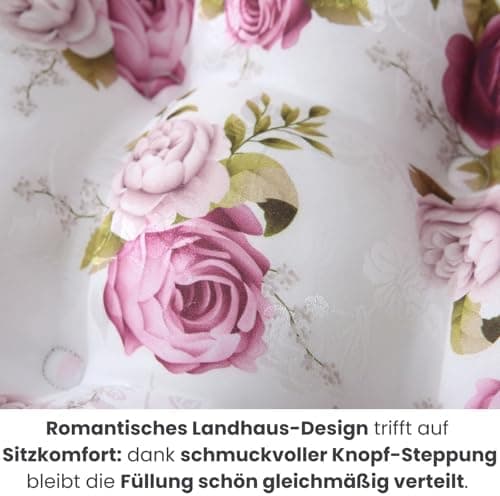 Wometo 2er Set Sitzkissen ROSEN-MOTIV - Stuhlkissen 40x40 OEKO-TEX für Indoor und Outdoor mit Bändern/Schleifen