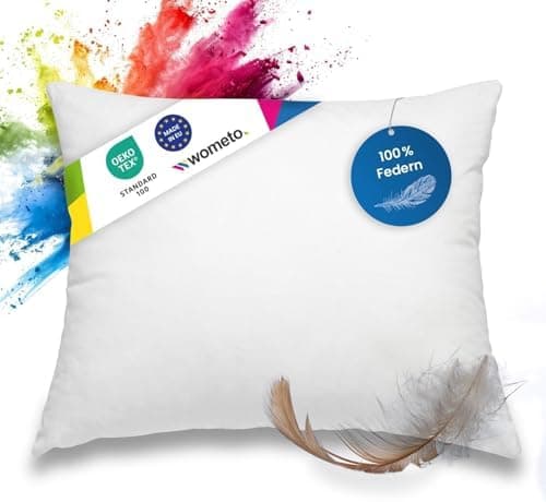 Wometo Federkissen: 100% Federn, 50x50 cm, 600g Füllkissen, Baumwolle Bezug, OEKO-TEX STANDARD 100, weiß, Sofakissen, Ko