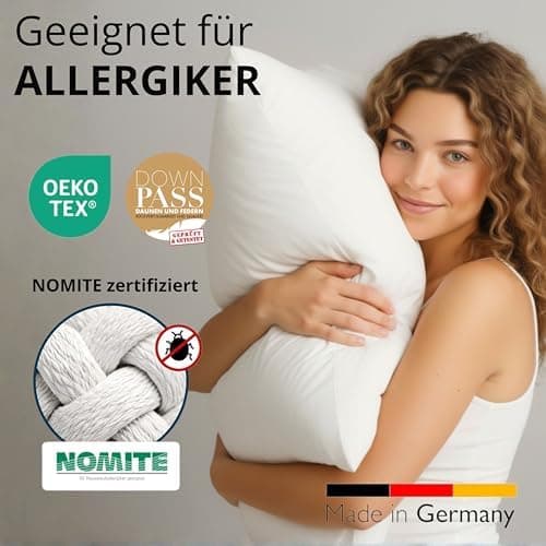 2er Set Kopfkissen 80x80 cm mit 90% Daunen | Allergiker geeignet | Ergonomisches Kissen | Federkissen 80 x 80 cm OEKO-TE