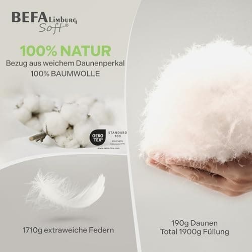 NOMITE Downewecker Ganzjahr 135x200 cm | 90% Federn & 10% Daunen | atmungsaktiv & pflegeleicht | für Allergiker | Tierwo