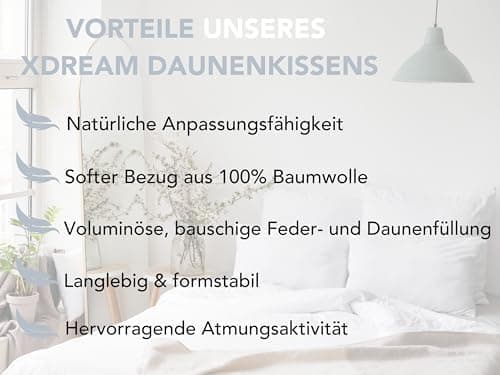 XDREAM Premium Daunenkissen 2er Set für Herren | Schlafzimmer |-pagination comfort-| 100% Baumwollhülle | 100% Daunen &