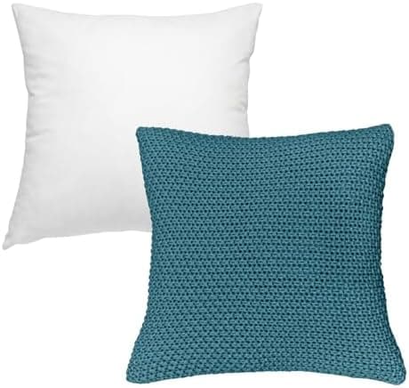 Wometo Oeko-TEX Sofakissenbezug Strick 45x45 türkis Petrol Reißverschluss warme weiche Kissenhülle OEKO-TEX STANDARD 100